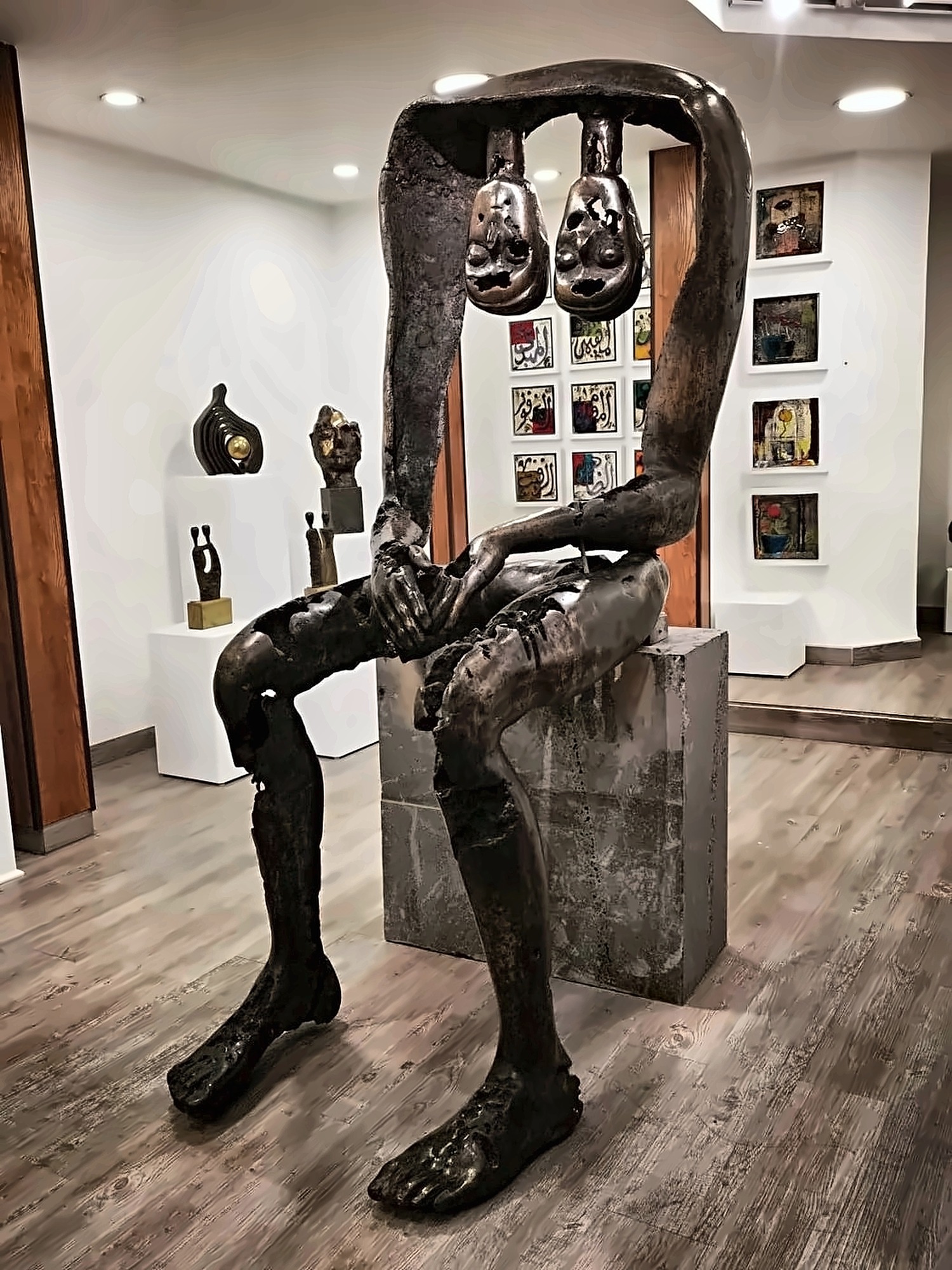 Front view of Hazem Al-Zubi’s bronze sculpture Ain Ghazal.