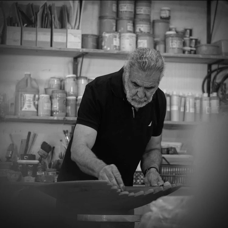Hazem Al-Zubi at work in his studio, Amman.